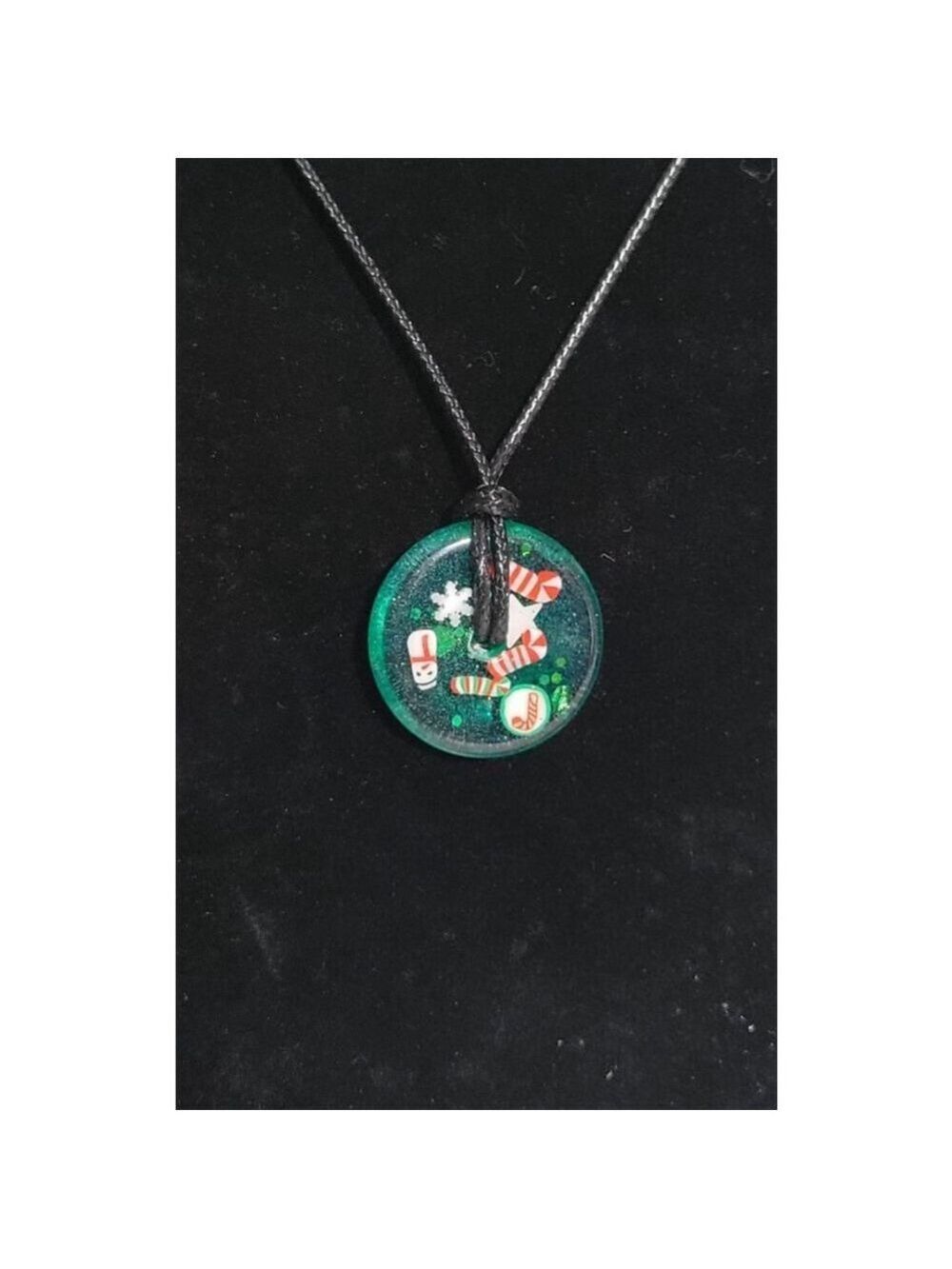 Green Resin Christmas Medallion Necklace
